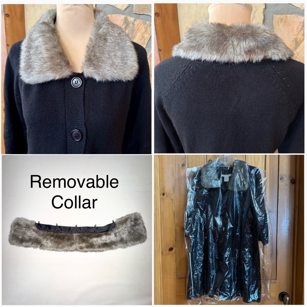 NWT Wool Blend Sweater Dress Coat w/Removable Faux Fur Collar (L) - Picture 8 of 17